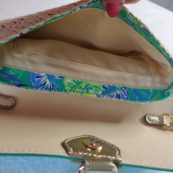 Lilly Pulitzer Straw Crossbody Botanical Green In A Flutter Clutch - Picture 7 of 16
